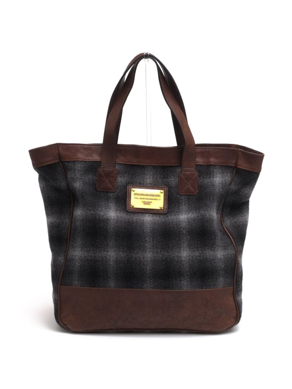 Dolce & Gabbana Tote Bag Wool Leather Gray Shopping Tessuto Cuoio Vintage